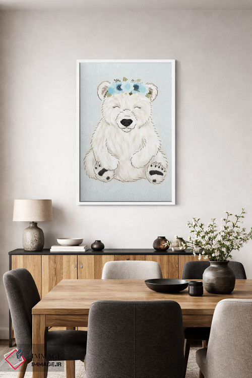 تابلو دکوراتیو خرس قطبی با تاج گل اثر کیتی برایانت - D4W