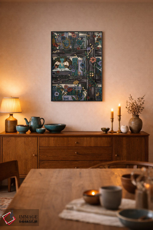 تابلو دکوراتیو قفسه کتاب جنگل فانتزی اثر کیتی برایانت - D5B