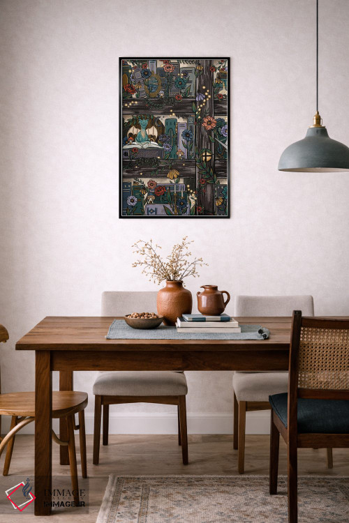 تابلو دکوراتیو قفسه کتاب جنگل فانتزی اثر کیتی برایانت - D6B