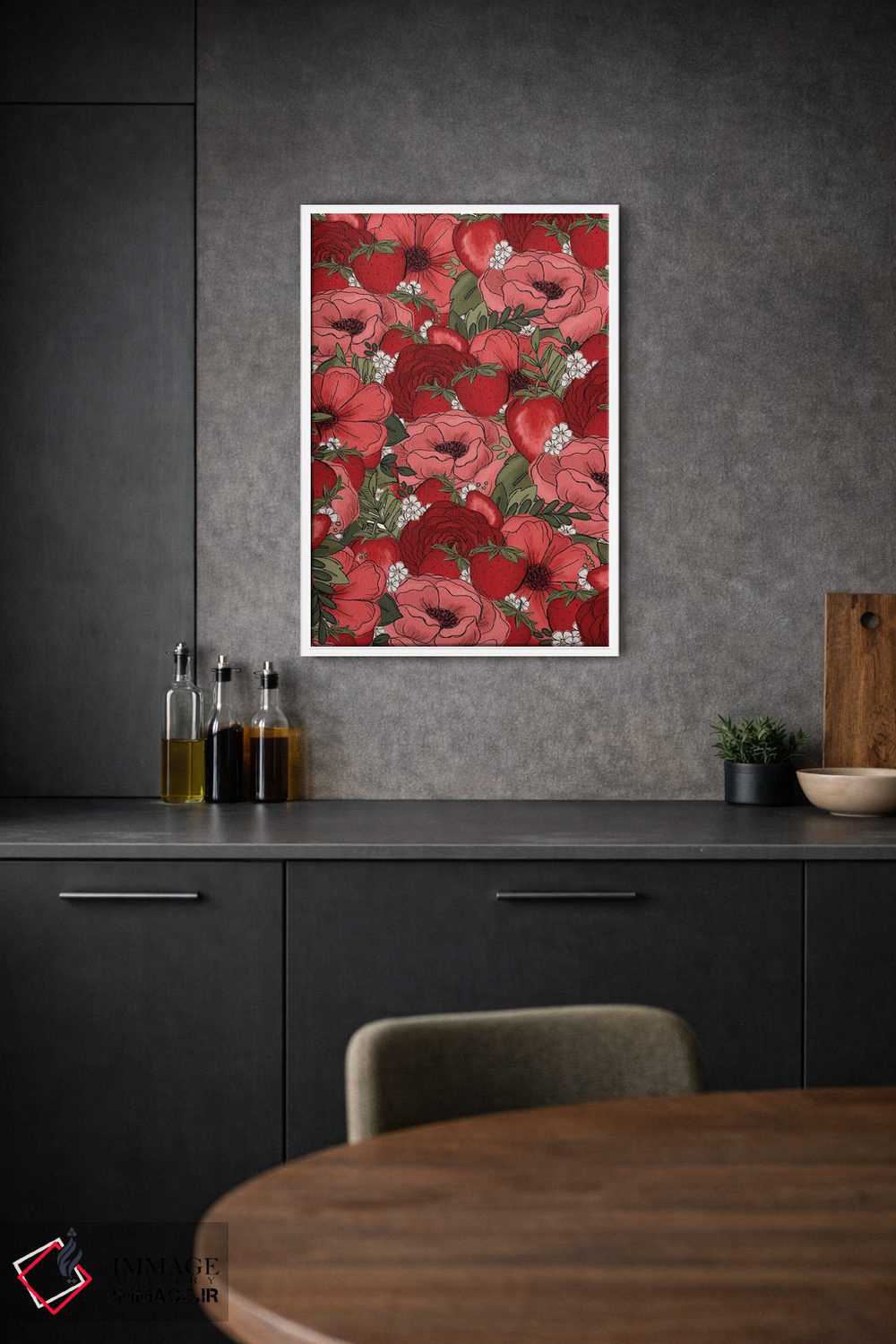 تابلو دکوراتیو گل های طراحی شده توت فرنگی اثر کیتی برایانت - D1W