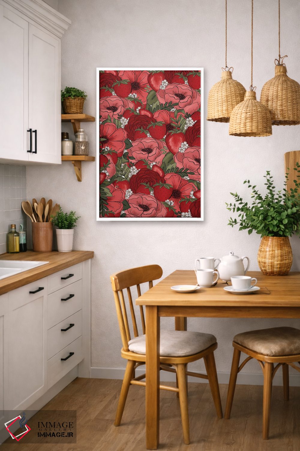 تابلو دکوراتیو گل های طراحی شده توت فرنگی اثر کیتی برایانت - D6W