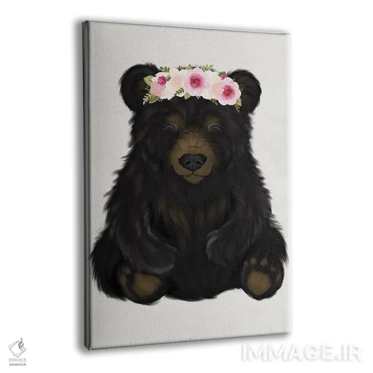 تابلو دکوراتیو خرس سیاه نوزاد با تاج گل اثر کیتی برایانت - نمای پرسپکتیو محصول