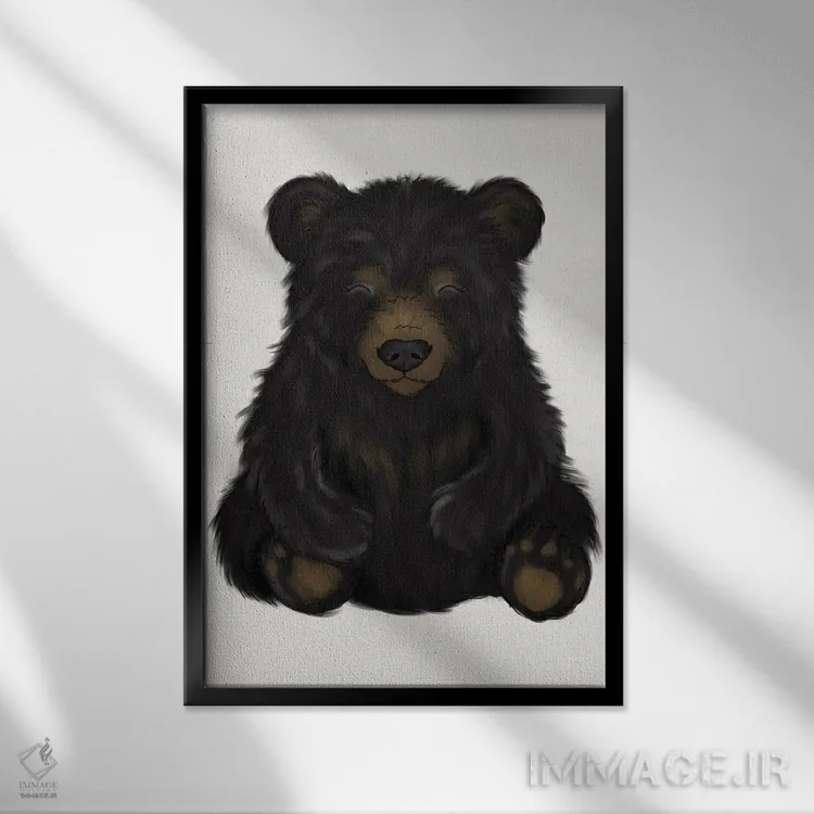 تابلو دکوراتیو خرس سیاه نوزاد اثر کیتی برایانت - نمای قابدار مشکی