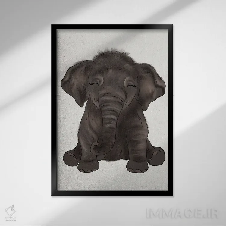 تابلو دکوراتیو فیل بچه اثر کیتی برایانت - نمای قابدار مشکی