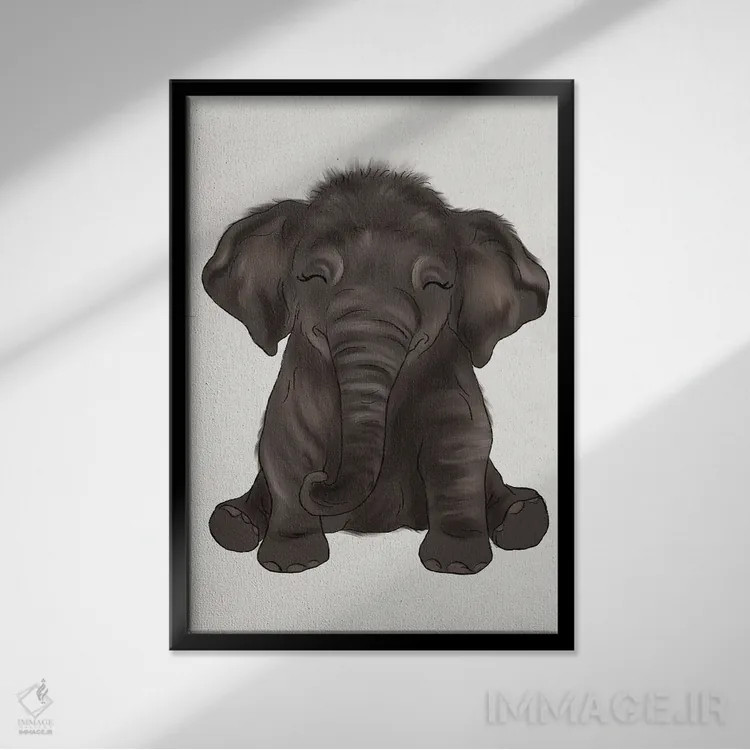 تابلو دکوراتیو فیل بچه اثر کیتی برایانت - نمای قابدار مشکی