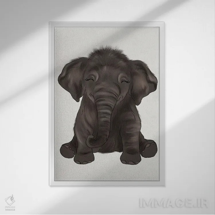 تابلو دکوراتیو فیل بچه اثر کیتی برایانت - نمای قابدار سفید