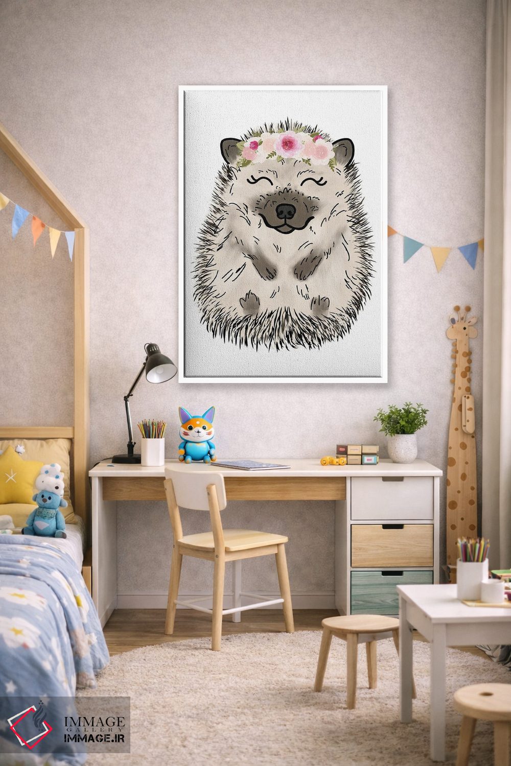 تابلو دکوراتیو جوجه تیغی با تاج گل اثر کیتی برایانت - D1W