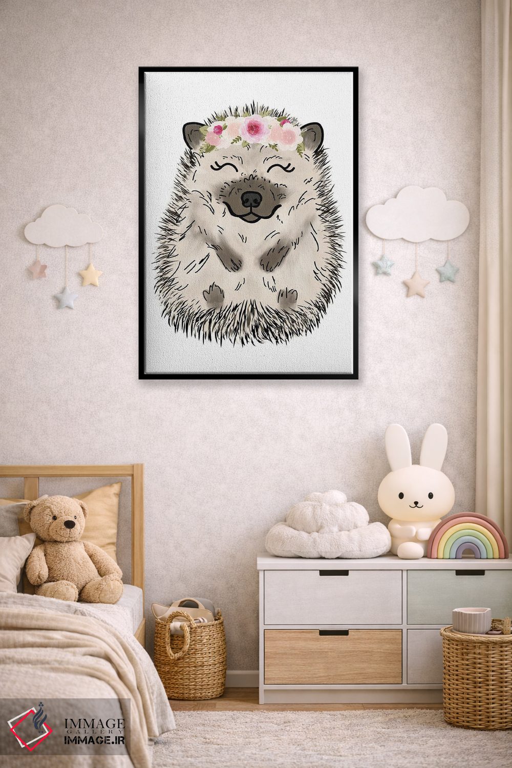 تابلو دکوراتیو جوجه تیغی با تاج گل اثر کیتی برایانت - D5B