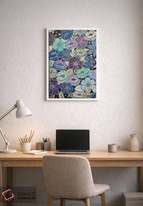 تابلو دکوراتیو گل های کهکشانی با خط بیرونی اثر کیتی برایانت - D1W