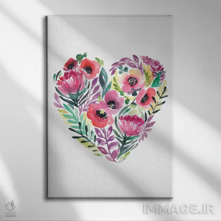 تابلو دکوراتیو قلبی از گل اثر کیرستن دیل - نمای روبهرو روی دیوار