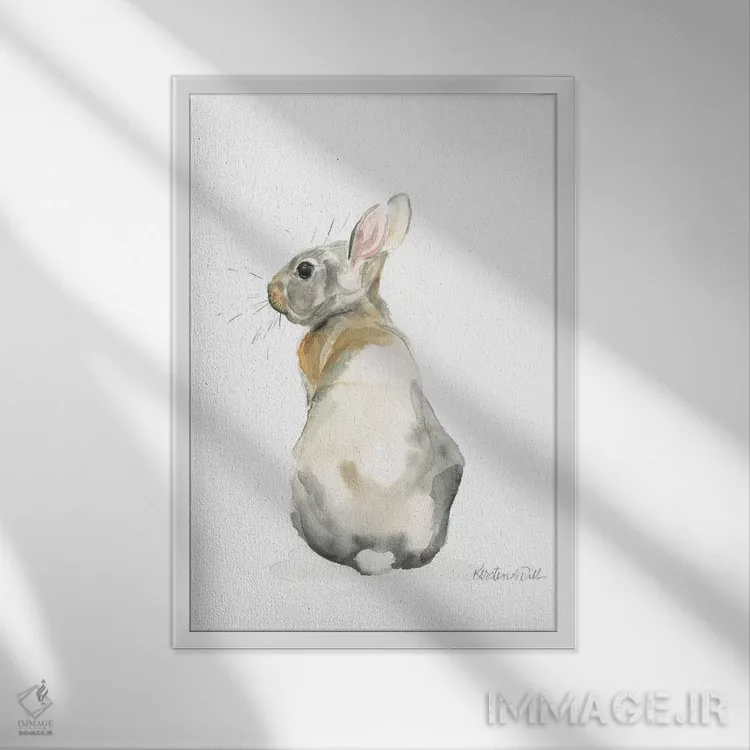 تابلو مینیمال خرگوش اثر کیرستن دیل - نمای قابدار سفید