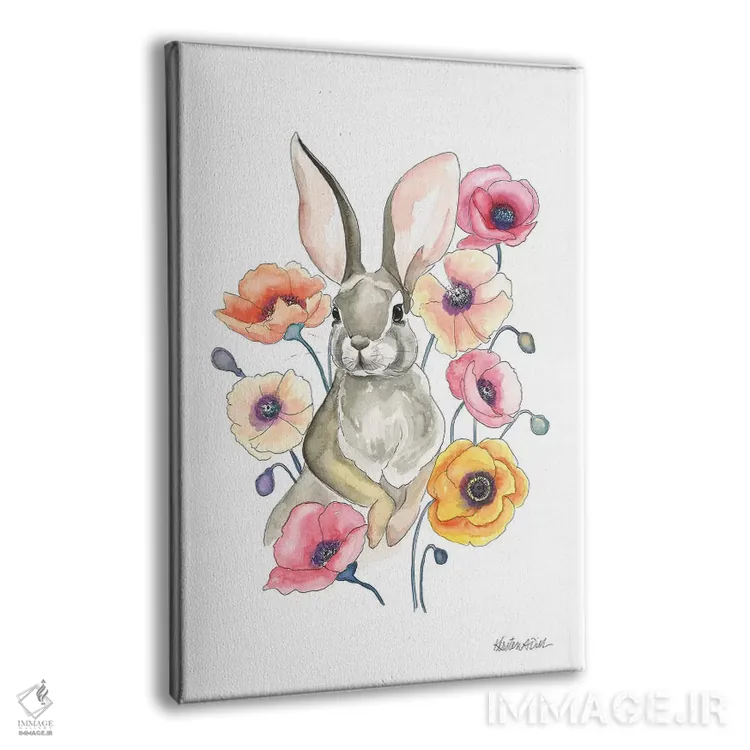 تابلو دکوراتیو خرگوش شقایق اثر کیرستن دیل - نمای پرسپکتیو محصول