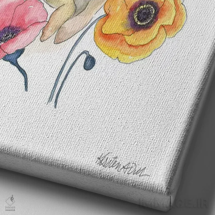 تابلو دکوراتیو خرگوش شقایق اثر کیرستن دیل - نمای نزدیک بافت بوم