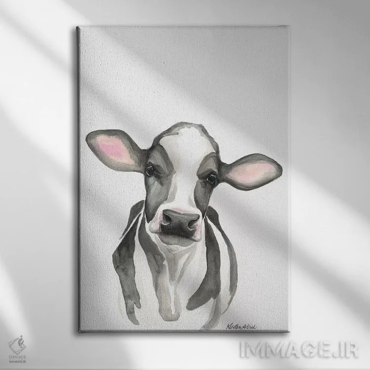 تابلو مدرن گوساله هلشتاین اثر کیرستن دیل - نمای روبهرو روی دیوار