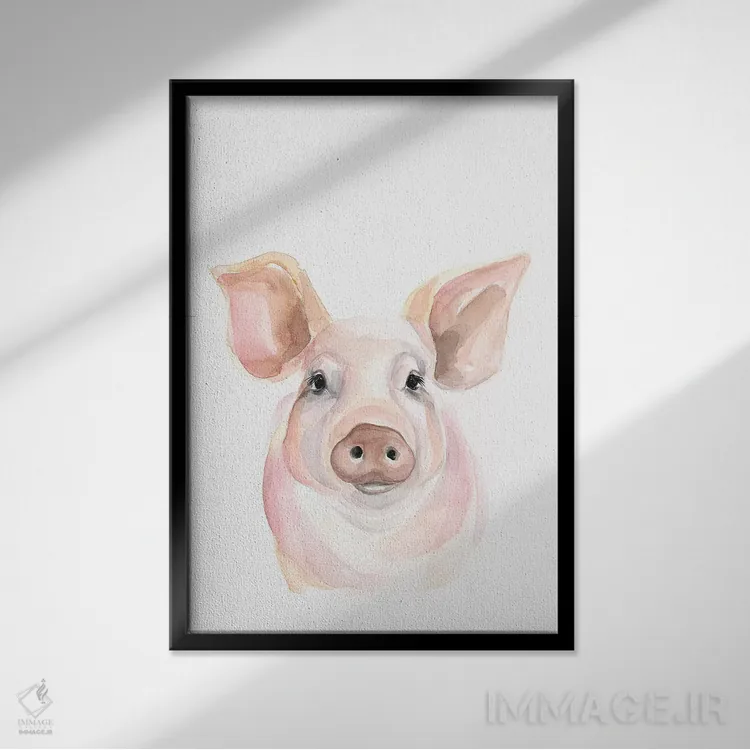 تابلو مدرن خوک اثر کیرستن دیل - نمای قابدار مشکی