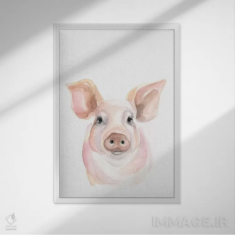 تابلو مدرن خوک اثر کیرستن دیل - نمای قابدار سفید