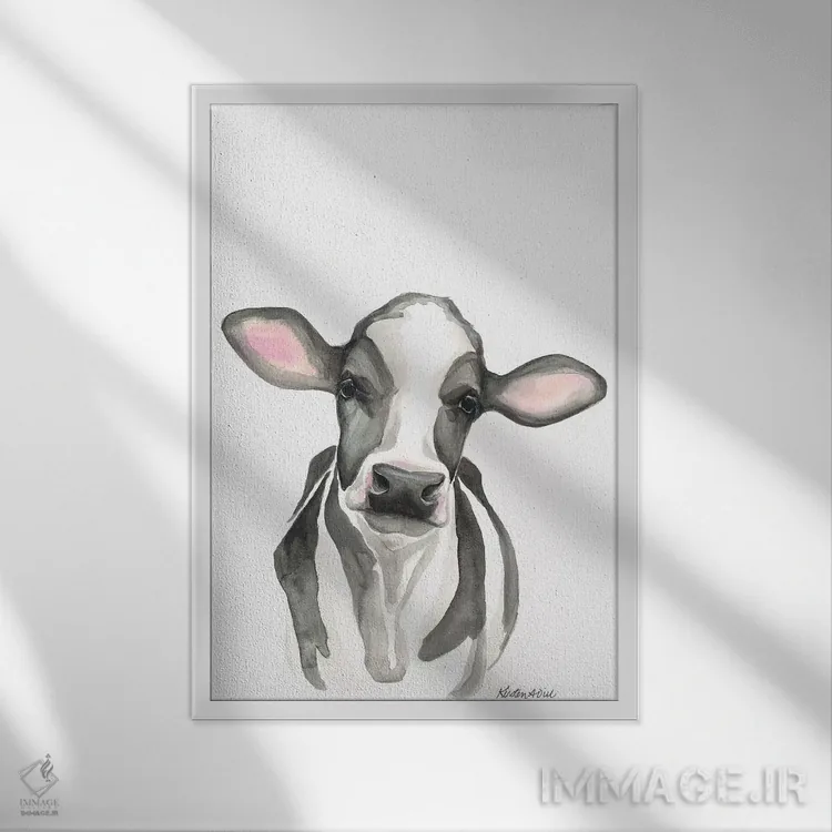 تابلو مدرن گوساله هلشتاین اثر کیرستن دیل - نمای قابدار سفید