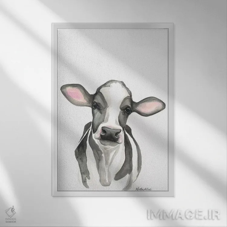 تابلو مدرن گوساله هلشتاین اثر کیرستن دیل - نمای قابدار سفید
