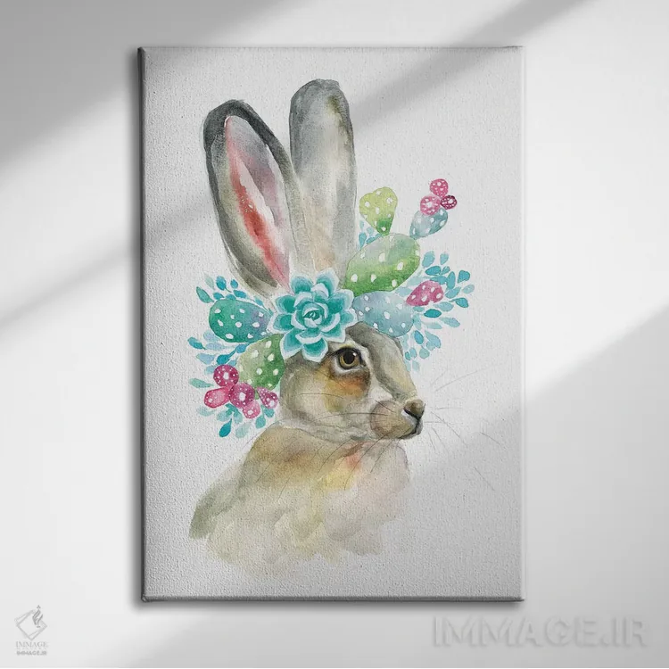 تابلو دکوراتیو خرگوش کاکتوسی اثر کیرستن دیل - نمای روبهرو روی دیوار