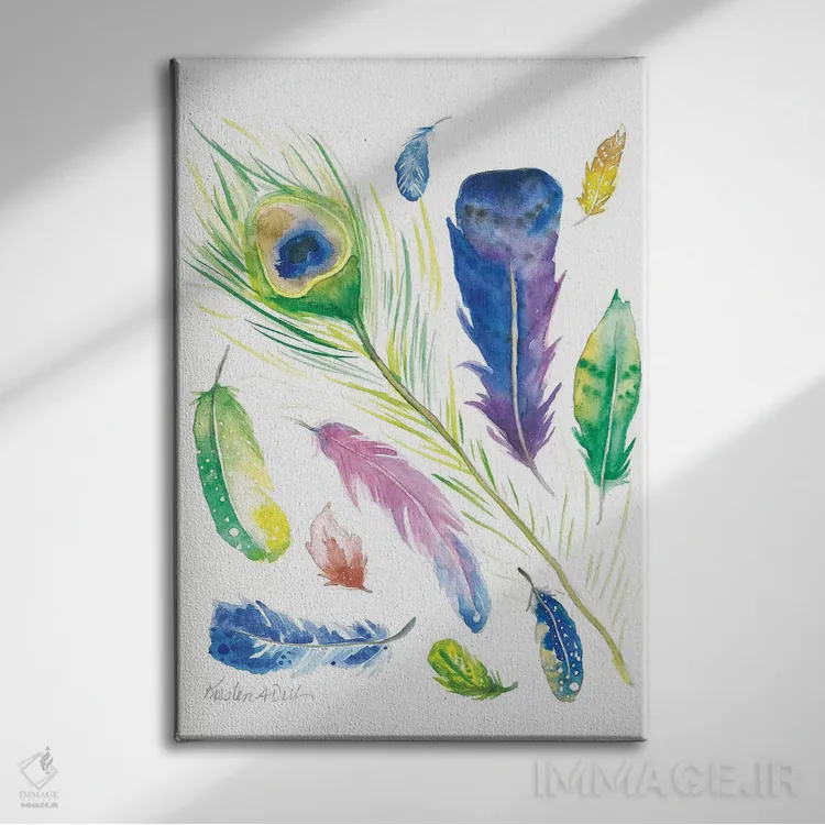 تابلو دکوراتیو پرها اثر کیرستن دیل - نمای روبهرو روی دیوار