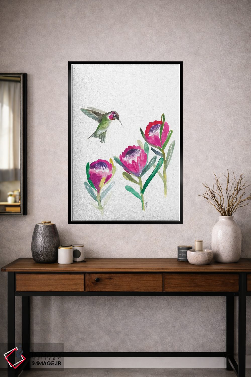 تابلو دکوراتیو مرغ مگس خوار گلدار اثر کیرستن دیل - D1B