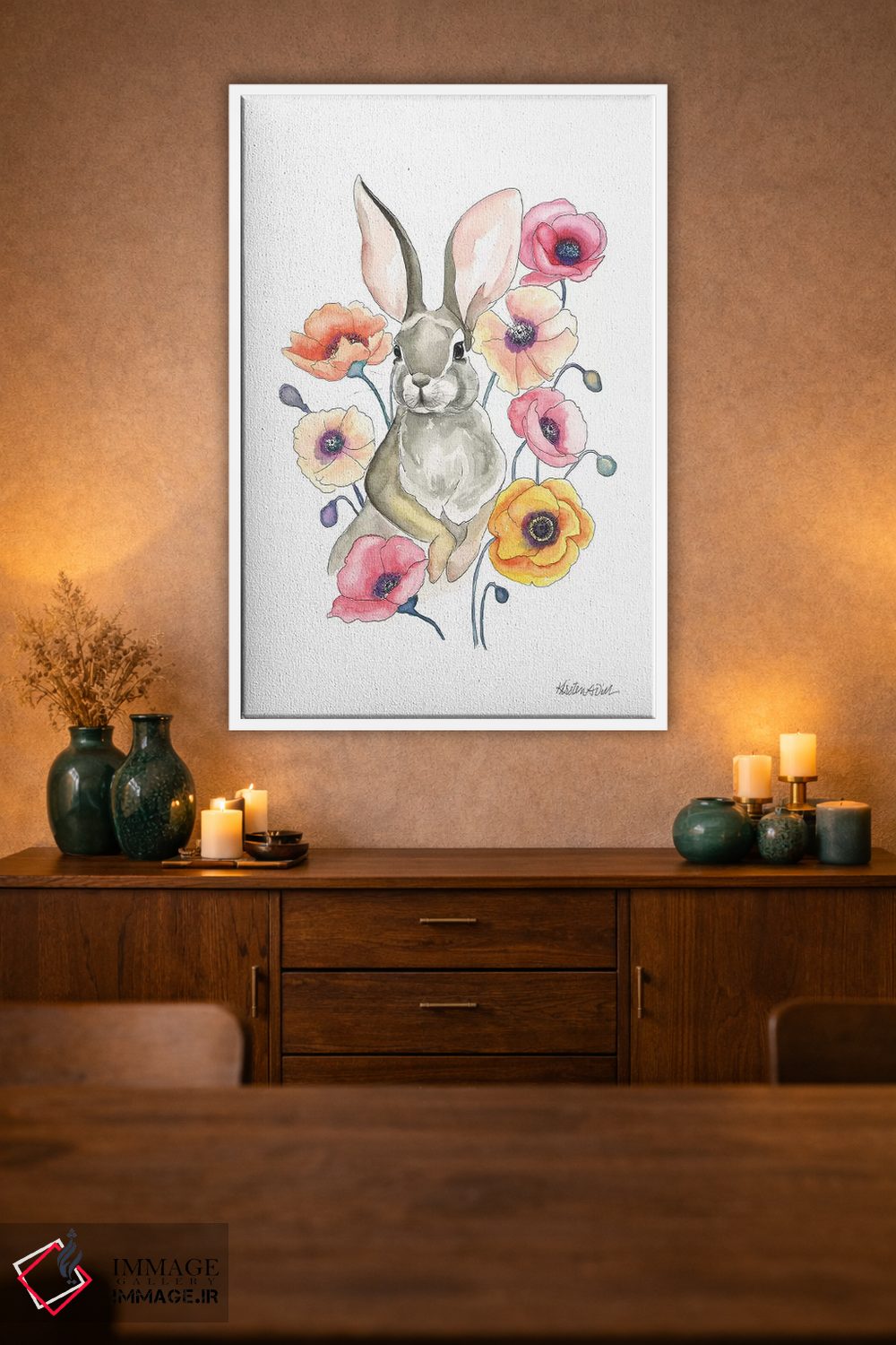 تابلو دکوراتیو خرگوش شقایق اثر کیرستن دیل - D1W