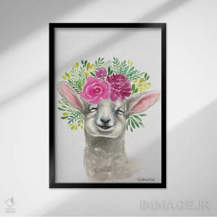 تابلو دکوراتیو بره بهاری اثر کیرستن دیل - نمای قابدار مشکی