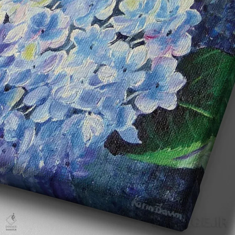 تابلو دکوراتیو هورتانسیا آبی اثر کارین داون کلشال-بست - نمای نزدیک بافت بوم