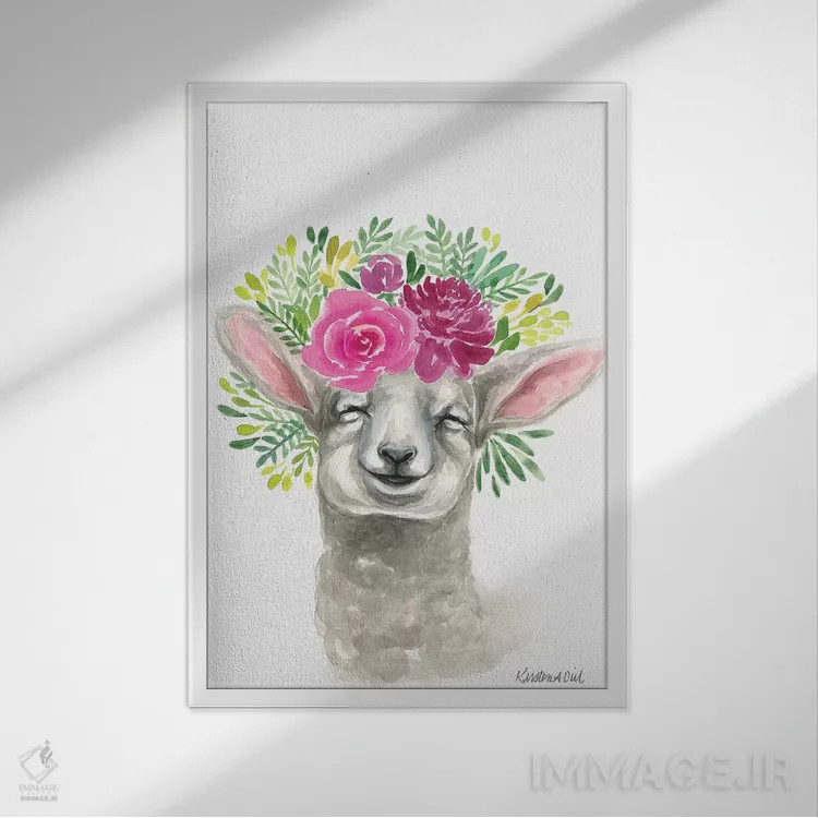 تابلو دکوراتیو بره بهاری اثر کیرستن دیل - نمای قابدار سفید