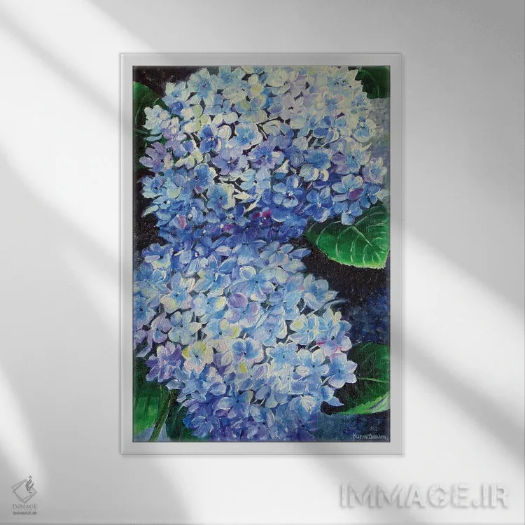 تابلو دکوراتیو هورتانسیا آبی اثر کارین داون کلشال-بست - نمای قابدار سفید