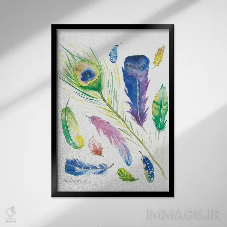 تابلو دکوراتیو پرها اثر کیرستن دیل - نمای قابدار مشکی