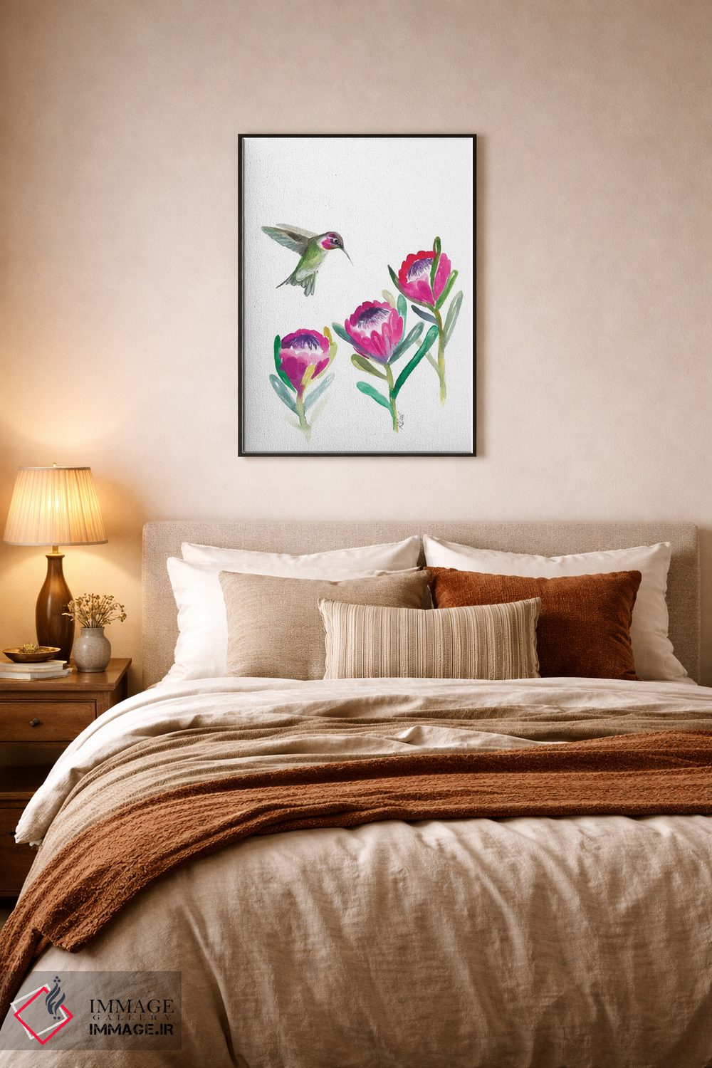 تابلو دکوراتیو مرغ مگس خوار گلدار اثر کیرستن دیل - D6B