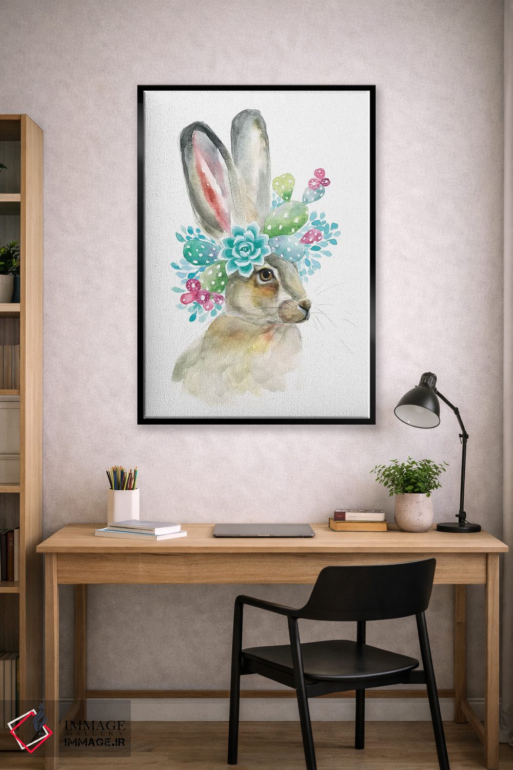 تابلو دکوراتیو خرگوش کاکتوسی اثر کیرستن دیل - D1B
