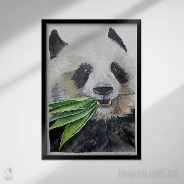 تابلو دکوراتیو پاندای گرسنه اثر لوسیا کازاردووا - نمای قابدار مشکی