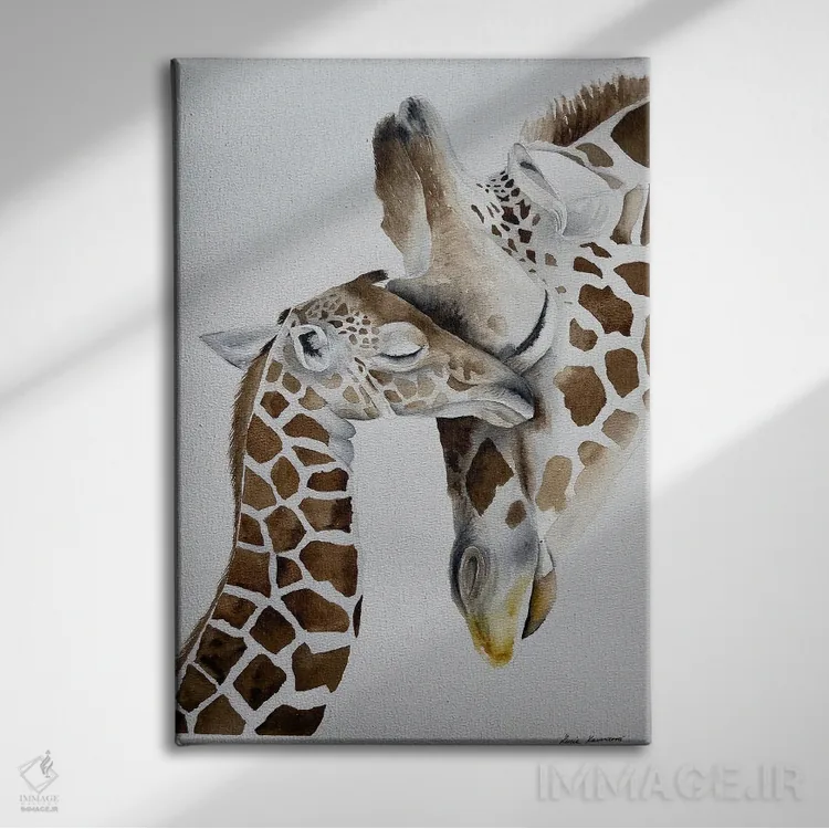 تابلو دکوراتیو آغوش زرافه اثر لوسیا کازاردووا - نمای روبهرو روی دیوار