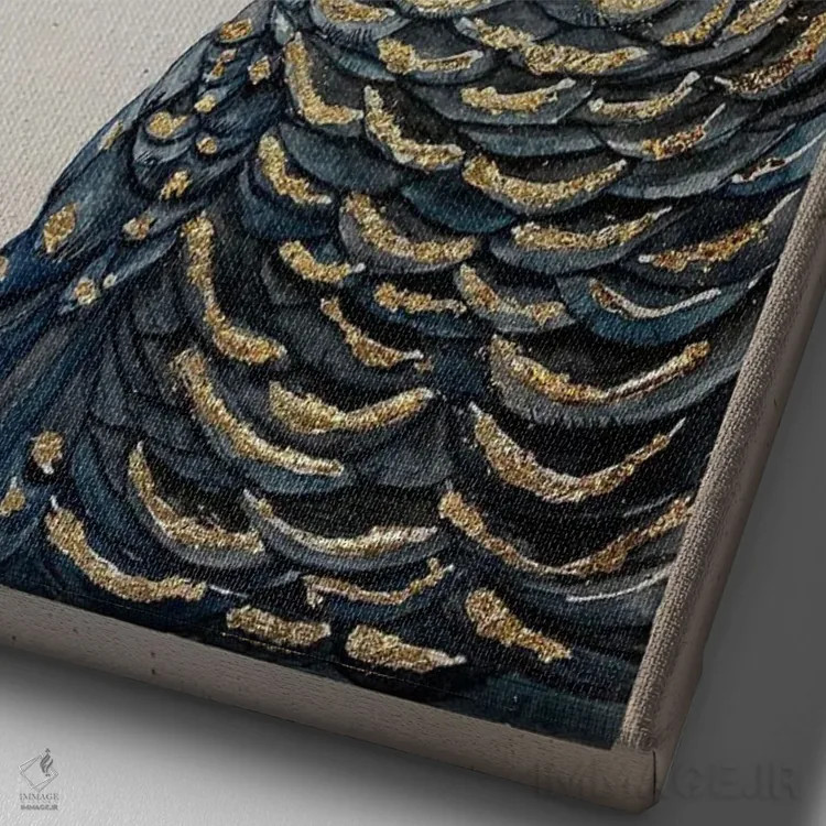 تابلو دکوراتیو کاکاتو سیاه آبی اثر لوسیا کازاردووا - نمای نزدیک بافت بوم