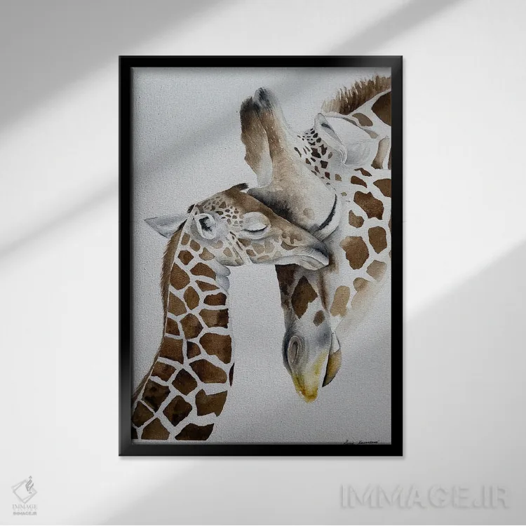 تابلو دکوراتیو آغوش زرافه اثر لوسیا کازاردووا - نمای قابدار مشکی