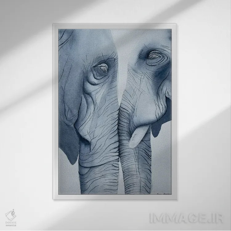تابلو دکوراتیو عشق فیل اثر لوسیا کازاردووا - نمای قابدار سفید