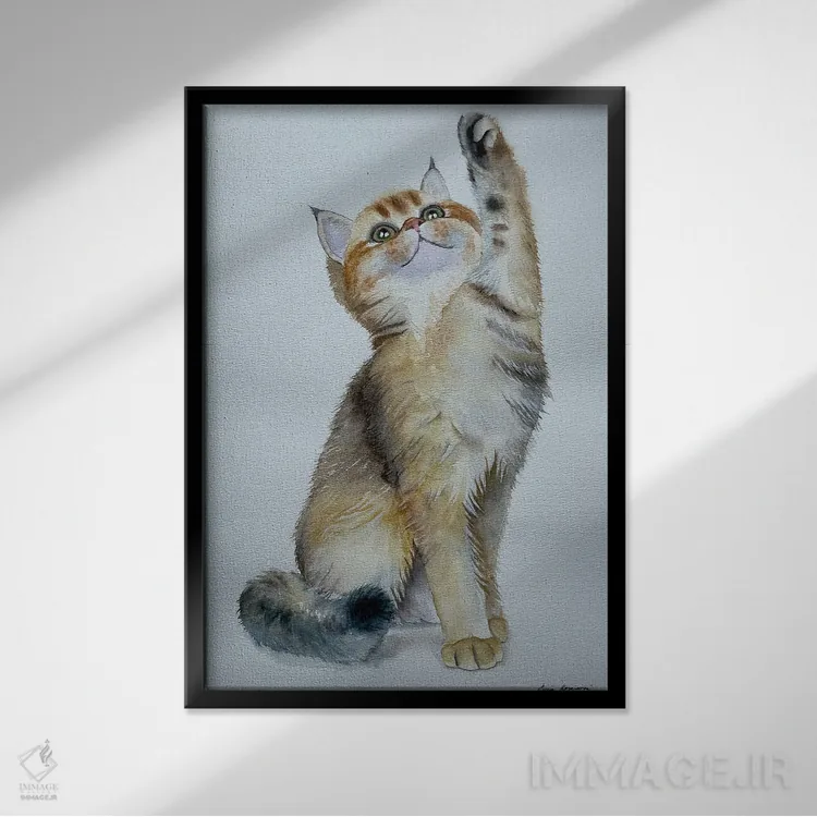 تابلو دکوراتیو بچه گربه بازیگوش اثر لوسیا کازاردووا - نمای قابدار مشکی