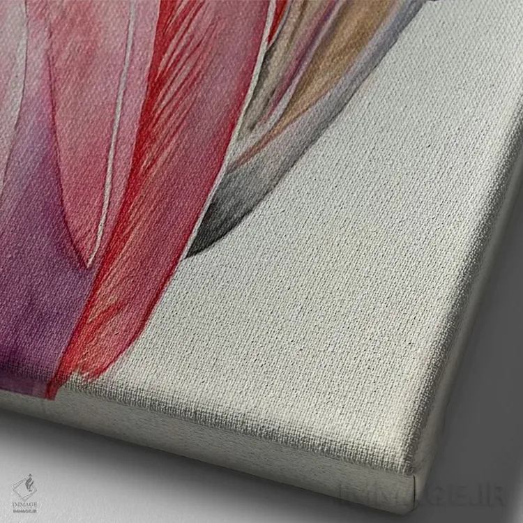 تابلو دکوراتیو فلامینگوی صورتی اثر لوسیا کازاردووا - نمای نزدیک بافت بوم