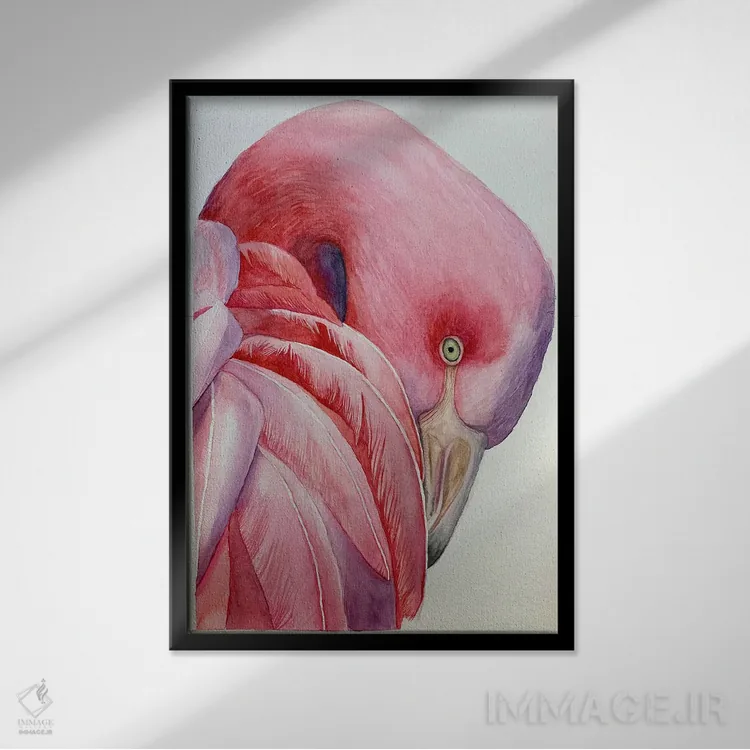 تابلو دکوراتیو فلامینگوی صورتی اثر لوسیا کازاردووا - نمای قابدار مشکی