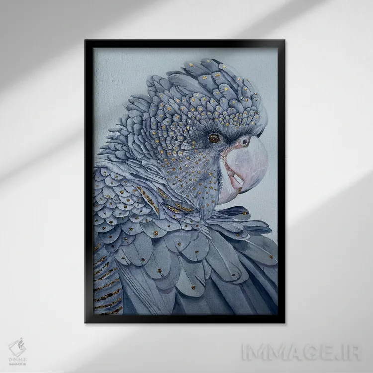 تابلو دکوراتیو کاکاتو سیاه اثر لوسیا کازاردووا - نمای قابدار مشکی