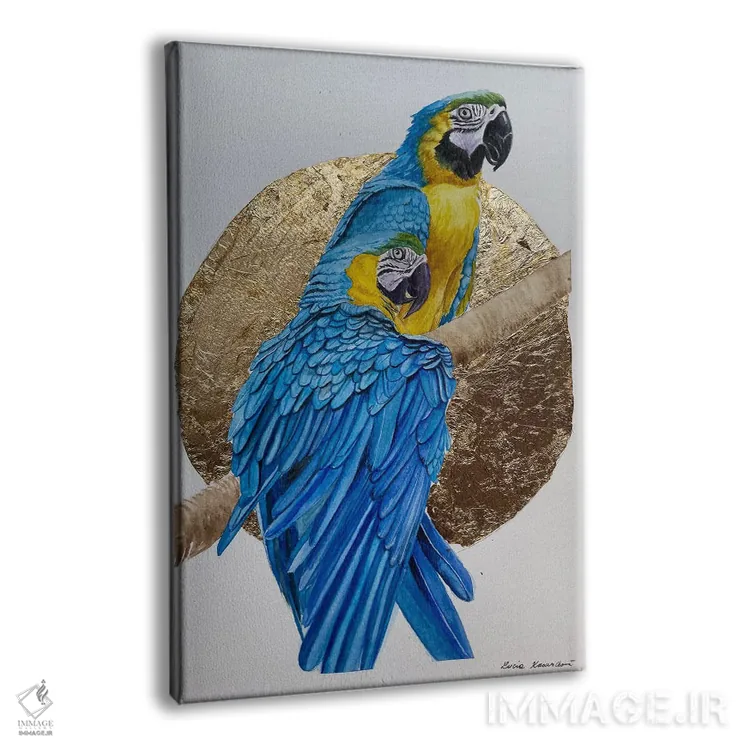 تابلو دکوراتیو طوطی ها در غروب اثر لوسیا کازاردووا - نمای پرسپکتیو محصول