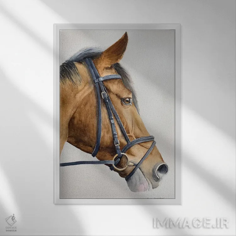 تابلو دکوراتیو اسب شاد اثر لوسیا کازاردووا - نمای قابدار سفید