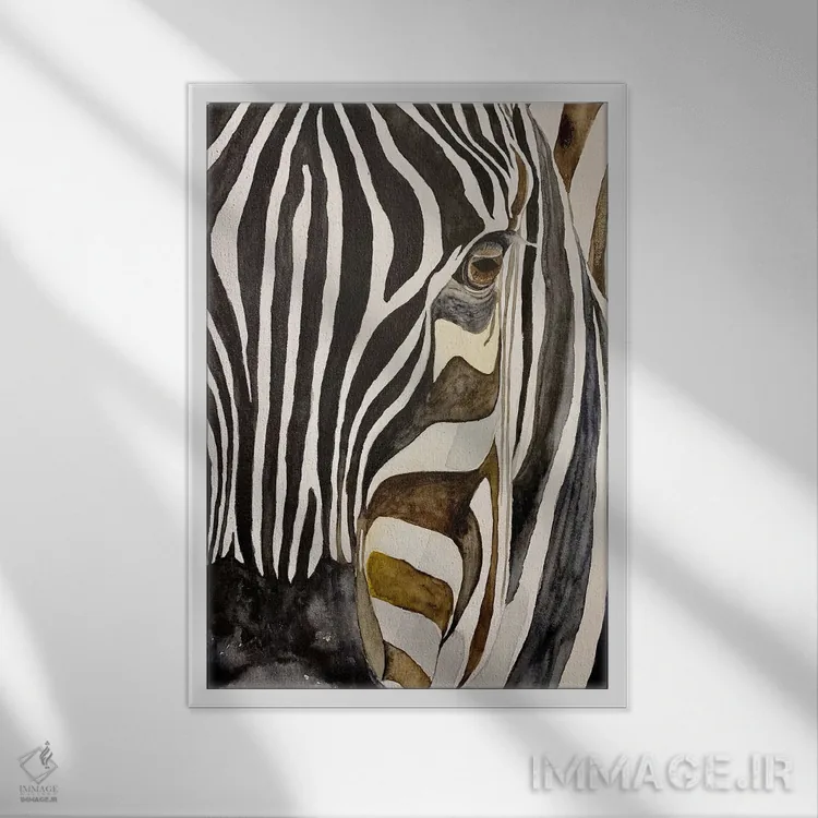 تابلو دکوراتیو گورخر در غروب اثر لوسیا کازاردووا - نمای قابدار سفید