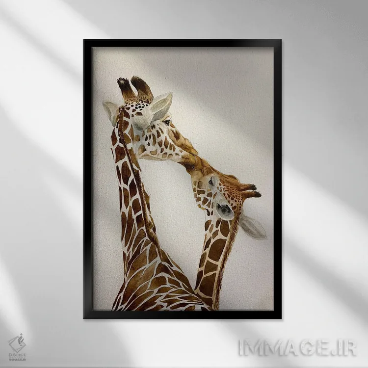 تابلو دکوراتیو گورخرهای در حال بوسه اثر لوسیا کازاردووا - نمای قابدار مشکی