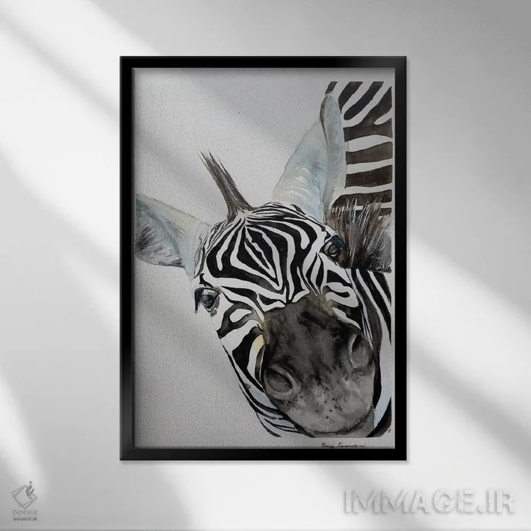 تابلو دکوراتیو بینی گورخر اثر لوسیا کازاردووا - نمای قابدار مشکی