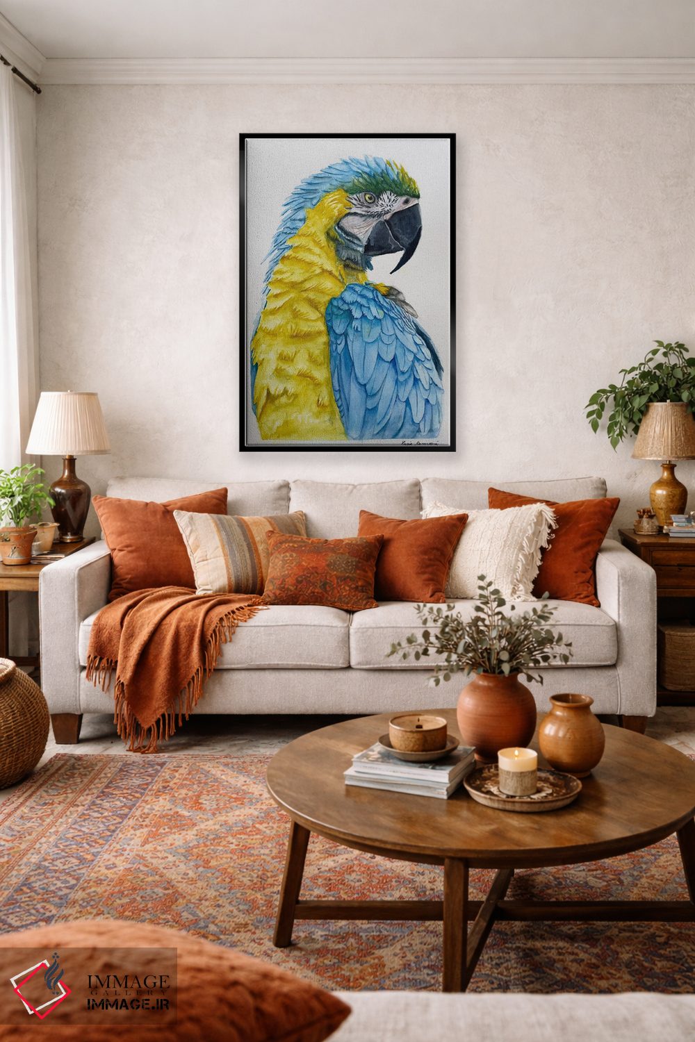 تابلو دکوراتیو طوطی آبی و زرد اثر لوسیا کازاردووا - D2B