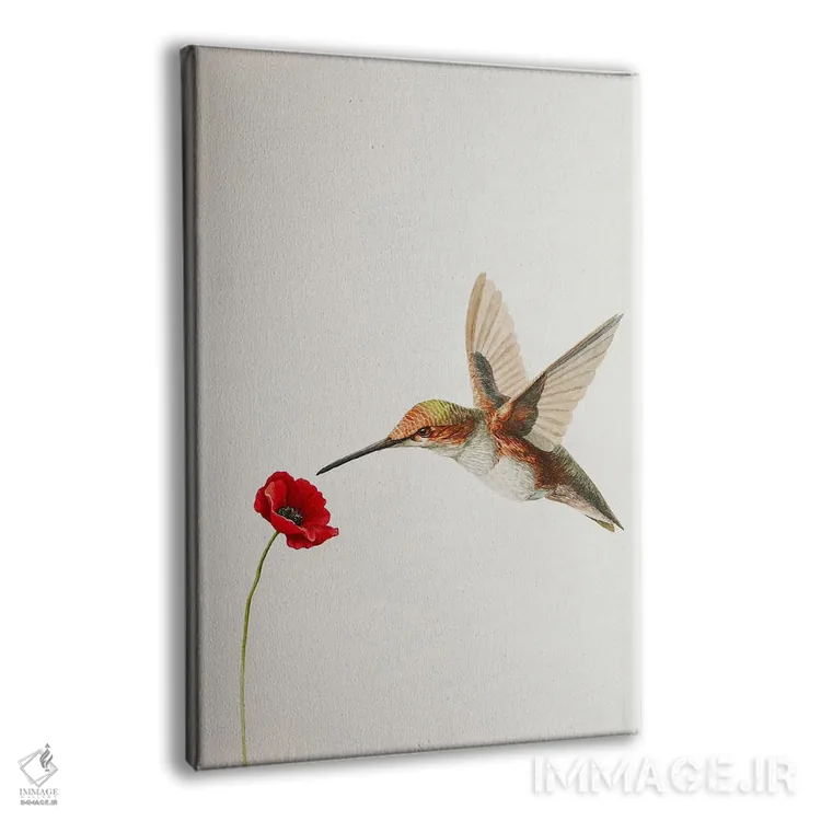 تابلو مینیمال مرغ مگس خوار با گل شقایق اثر کارینا دانیلچوک - نمای پرسپکتیو محصول