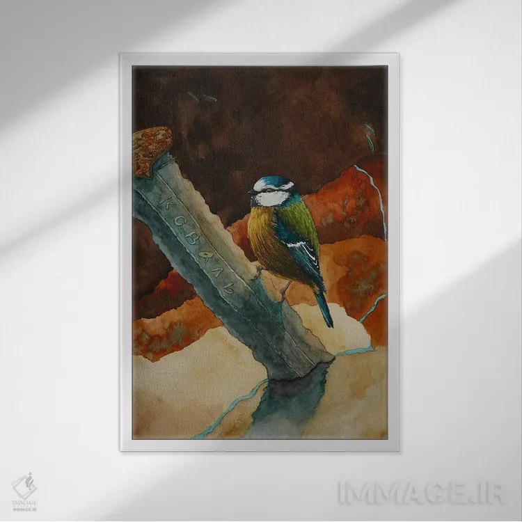 تابلو دکوراتیو شمشیر لودوتا اثر کارینا دانیلچوک - نمای قابدار سفید